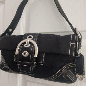 COACH Signature Y2K Mini Black Soho Flap Shoulder Bag Purse With Silver Accents